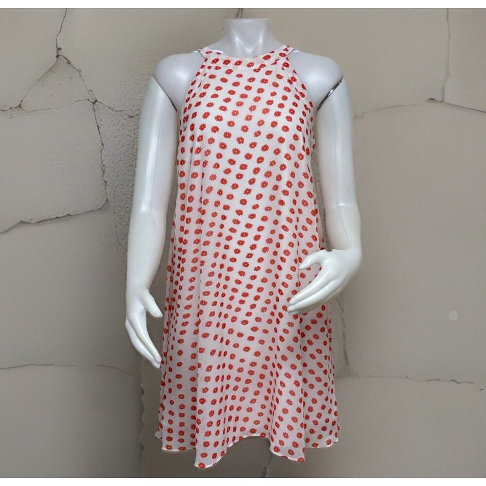 Y2K Betsey Johnson Halter Dress Womens 8 Coral Daisy Print Sleeveless Mini Aline